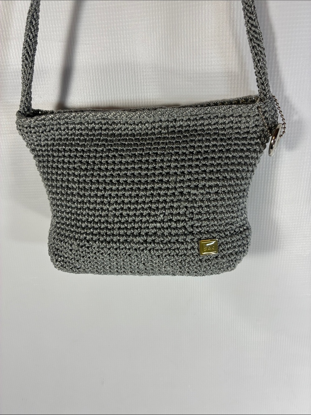 Gray with silver shimmer Crochet Shoulder Bag by The Sak